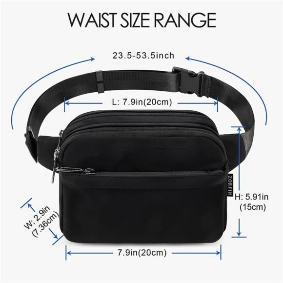 Fanny Packs for Women Men Black, Gray Zipper - Picture 2 of 6